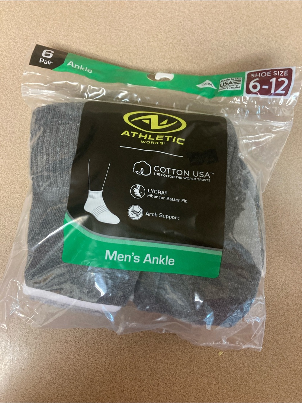 Athletic Works Men's Ankle Socks - white and 2 hades of Gray (6 Pack)